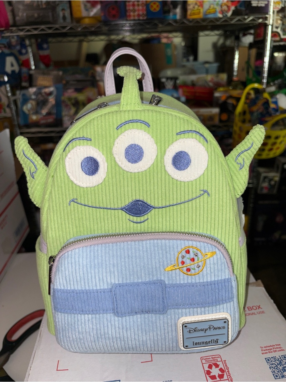 Nwt Loungefly Green and Light Blue Alien Three-Eye Mini Backpack